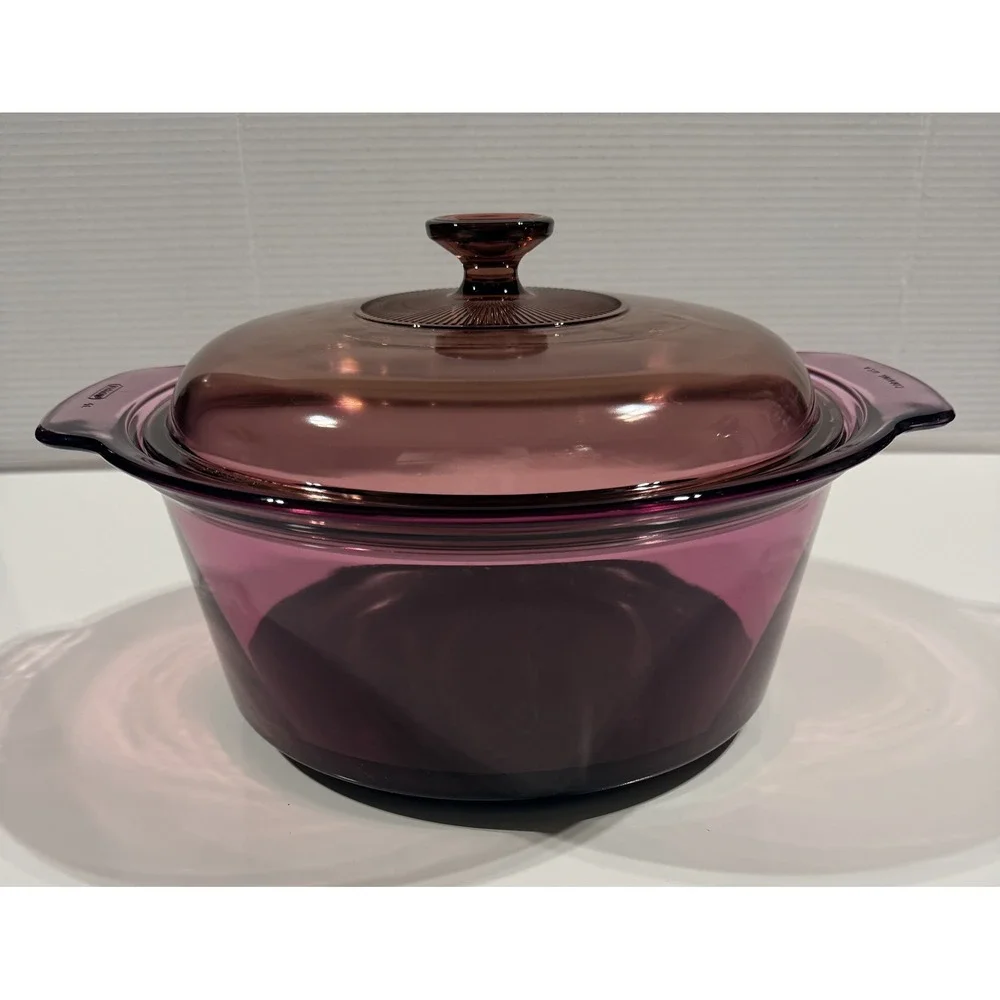 VISIONS by CORNING Cranberry Glass Dutch Oven Casserole Dish with Lid 5L MCM